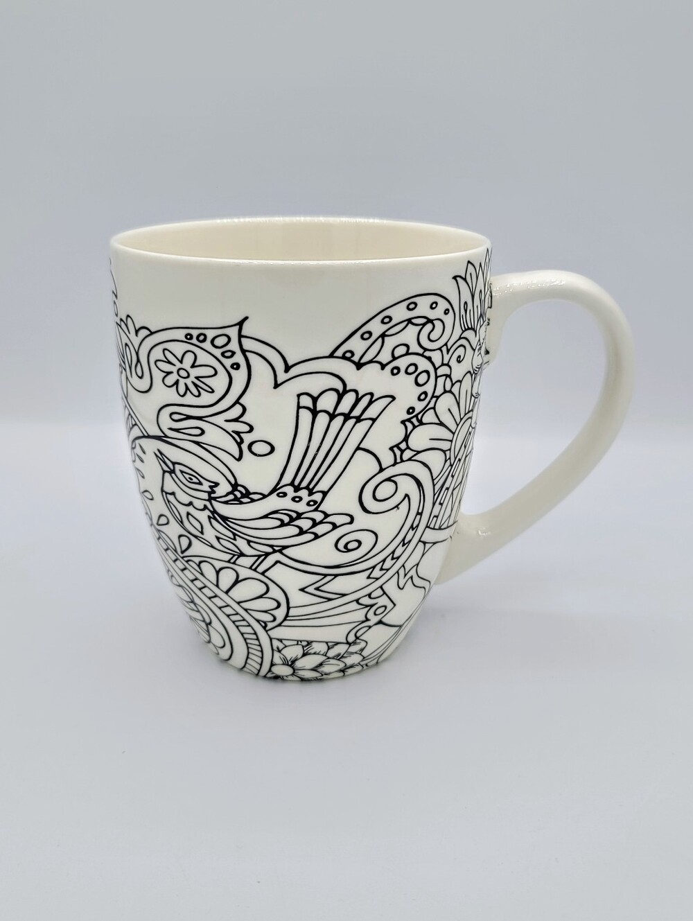 Cypress Home Black White Floral Bird Mug Paisley Boho Coffee Tea Cup